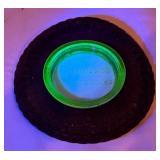 LL - Vintage Goodrich Silvertowns Uranium Glass Tire Ashtray