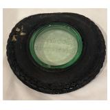 LL - Vintage Goodrich Silvertowns Uranium Glass Tire Ashtray