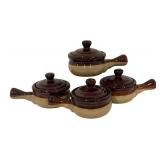 LL - Set of 4 Brown Glazed Stoneware Soup Crocks with Lids