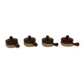 LL - Set of 4 Brown Glazed Stoneware Soup Crocks with Lids