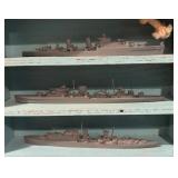 LL - Vintage H.A. Framburg & Co. British Miniature Ship Models in Display Case / Set of WW2 Ship Recognition Models