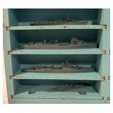 LL - Vintage H.A. Framburg & Co. British Miniature Ship Models in Display Case / Set of WW2 Ship Recognition Models