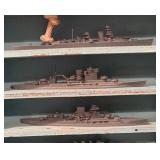 LL - Vintage H.A. Framburg & Co. British Miniature Ship Models in Display Case / Set of WW2 Ship Recognition Models