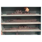 LL - Vintage H.A. Framburg & Co. British Miniature Ship Models in Display Case / Set of WW2 Ship Recognition Models