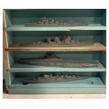 LL - Vintage H.A. Framburg & Co. British Miniature Ship Models in Display Case / Set of WW2 Ship Recognition Models