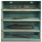 LL - Vintage H.A. Framburg & Co. British Miniature Ship Models in Display Case / Set of WW2 Ship Recognition Models
