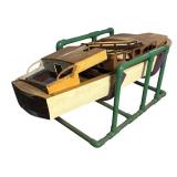 LL - Large Vintage Wooden Model Boat in Display Stand