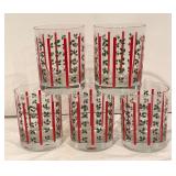 LL - Set of 5 Holiday Glasses with Holly Design
