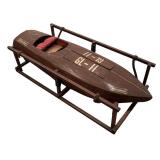 LL - Vintage Wooden Model Boat with Stand and Heineken Decals