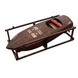 LL - Vintage Wooden Model Boat with Stand and Heineken Decals