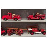 LL - Collection of Vintage Diecast Fire Trucks with Display Case