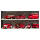LL - Collection of Vintage Diecast Fire Trucks with Display Case