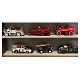 LL - Collection of Vintage Diecast Fire Trucks with Display Case