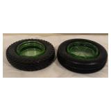LL - Pair of Vintage Uranium Glass Tire Ashtrays by Firestone and Goodyear