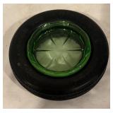 LL - Pair of Vintage Uranium Glass Tire Ashtrays by Firestone and Goodyear