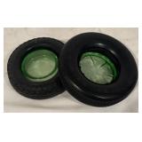 LL - Pair of Vintage Uranium Glass Tire Ashtrays by Firestone and Goodyear