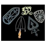 K - Collection of 5 Vintage Cast Iron and Brass Trivets