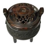 LR - Vintage 5-Inch Tripod Bronze Incense Burner with Ornate Lid