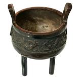 LR - Vintage 5-Inch Tripod Bronze Incense Burner with Ornate Lid