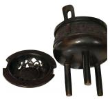 LR - Vintage 5-Inch Tripod Bronze Incense Burner with Ornate Lid
