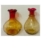 DR - Set of 2 Antique Amberina Glass Vases, 9 Inch Tall