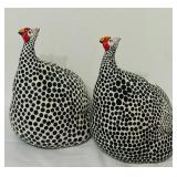 LR - Pair of Hand-Painted Guinea Fowl Ceramic Sculptures