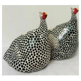 LR - Pair of Hand-Painted Guinea Fowl Ceramic Sculptures