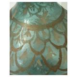LR - Vintage Hand Blown and Hand-Painted Green Glass Vase with Gold Detailing