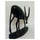 LR - Vintage Hand-Carved Wooden Antelope Sculpture
