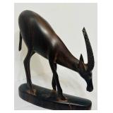 LR - Vintage Hand-Carved Wooden Antelope Sculpture