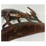 LR - Vintage Hand-Carved Wooden Antelope Sculpture