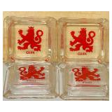 LR - Set of 4 Gluek Brewery Glass Ashtrays with Red Lion Emblem