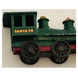 K - Vintage 4 Inch Cast Iron Santa Fe Locomotive Train Toy