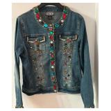 LR - BeBeR Embellished Denim Jacket with Colorful Gemstones, Medium