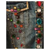 LR - BeBeR Embellished Denim Jacket with Colorful Gemstones, Medium