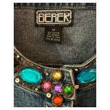 LR - BeBeR Embellished Denim Jacket with Colorful Gemstones, Medium