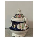LR - Antique Mid-19th Century Antique Victorian Gaudy Welsh Pottery Sucrier and Cover in the "Columbine" Pattern