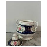 LR - Antique Mid-19th Century Antique Victorian Gaudy Welsh Pottery Sucrier and Cover in the "Columbine" Pattern