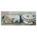 DR - Manolis Hand-Painted Ceramic Bakeware Set with Vegetable Motif, 2 Pieces