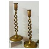 K - Set of 5 Vintage Brass Candlesticks and Incense Burner Assortment