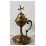 K - Set of 5 Vintage Brass Candlesticks and Incense Burner Assortment