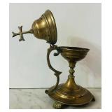K - Set of 5 Vintage Brass Candlesticks and Incense Burner Assortment