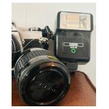 LR - Olympus OM-1 35mm SLR Camera Set with Lenses, Flash, and Leather Case