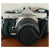 LR - Olympus OM-1 35mm SLR Camera Set with Lenses, Flash, and Leather Case