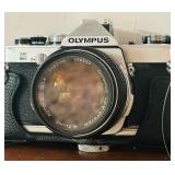 LR - Olympus OM-1 35mm SLR Camera Set with Lenses, Flash, and Leather Case