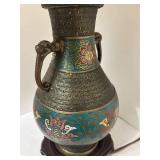 DR - 22-Inch Cloisonne  and Champlevé Style Table Lamp with Shade and Floral Design