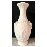 LR - Pair of 8.5 Inch White Bisque Porcelain Vases with Ornate Relief Design