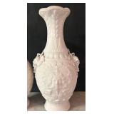 LR - Pair of 8.5 Inch White Bisque Porcelain Vases with Ornate Relief Design