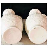 LR - Pair of 8.5 Inch White Bisque Porcelain Vases with Ornate Relief Design