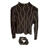 DR - Carlisle Black Merino Wool Polka Dot Sweater with Detachable Collar, Size S